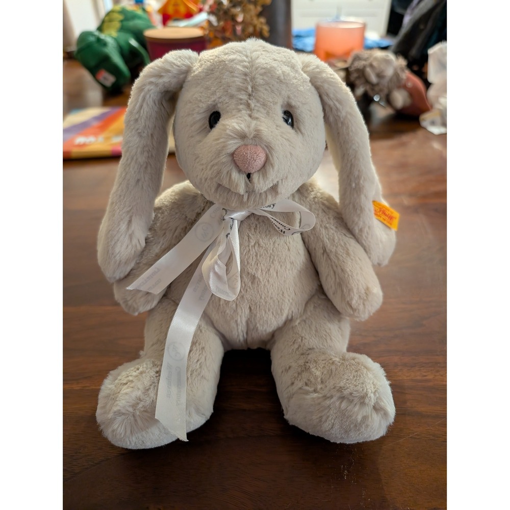 Steiff Hoppel Rabbit Plush Beige Floppy Ear Bunny Button In Ear 9 inch Toy